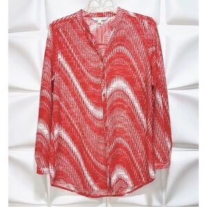 Erin London Sz S Red Burnout Button Up Blouse Shirt Top
